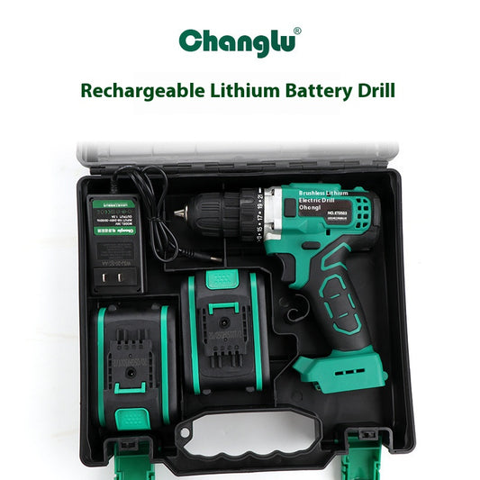 21V Cordless Brushless Electric Drill – 2 Batteries + Charger