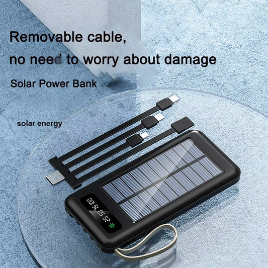 Portable Solar Power Bank 10000mAh / 20000mAh – Lithium Polymer Charger with Built-in Cable & LED Flashlight for Travel & Outdoor Use ⸻