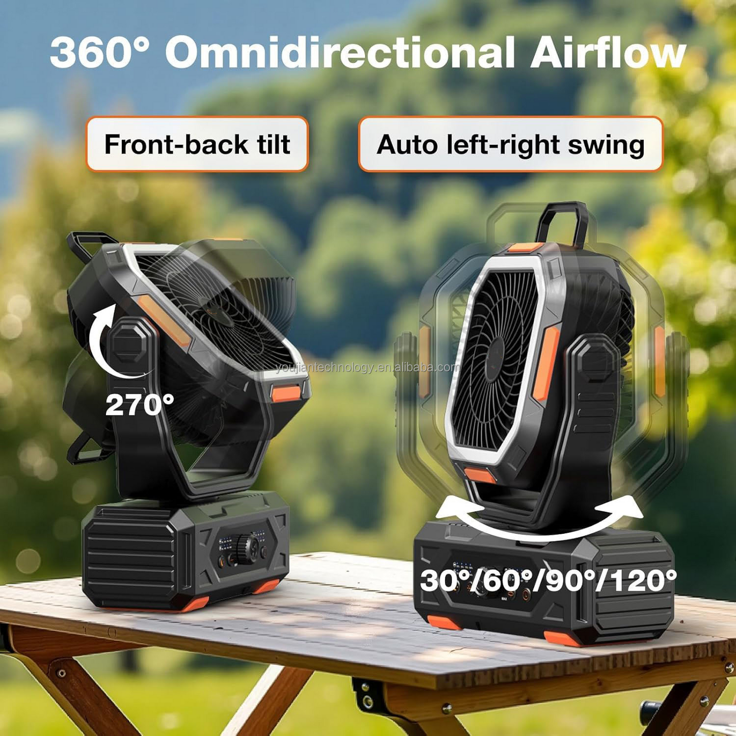 Portable USB Air Cooler Fan with Oscillation & LED Light – Rechargeable Outdoor Cooling