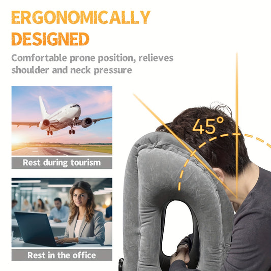 Inflatable Travel Pillow with Patented Valve – Neck & Head Support for Long Flights, Car & Office Naps