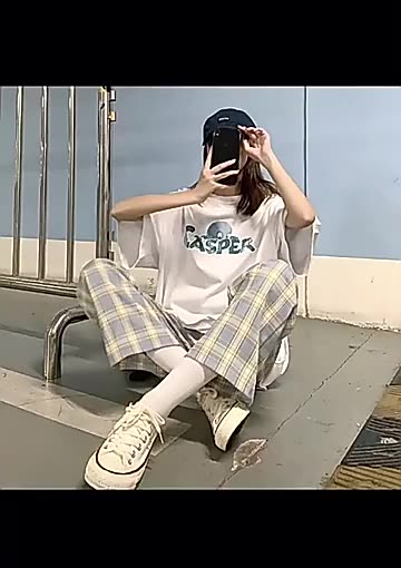 Women's summer thin plaid pants - loose straight-leg, slimming, versatile casual pants with high waist and drape, new style wide-leg pants for women