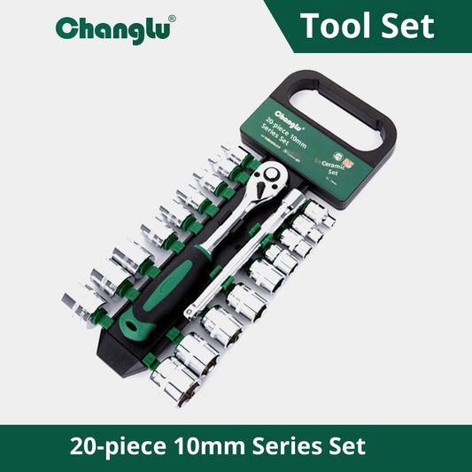 Changlu 20-Piece 3/8” Ratchet Socket Wrench Set – Quick-Release Metric Socket Kit for Auto Repair & Mechanical Work