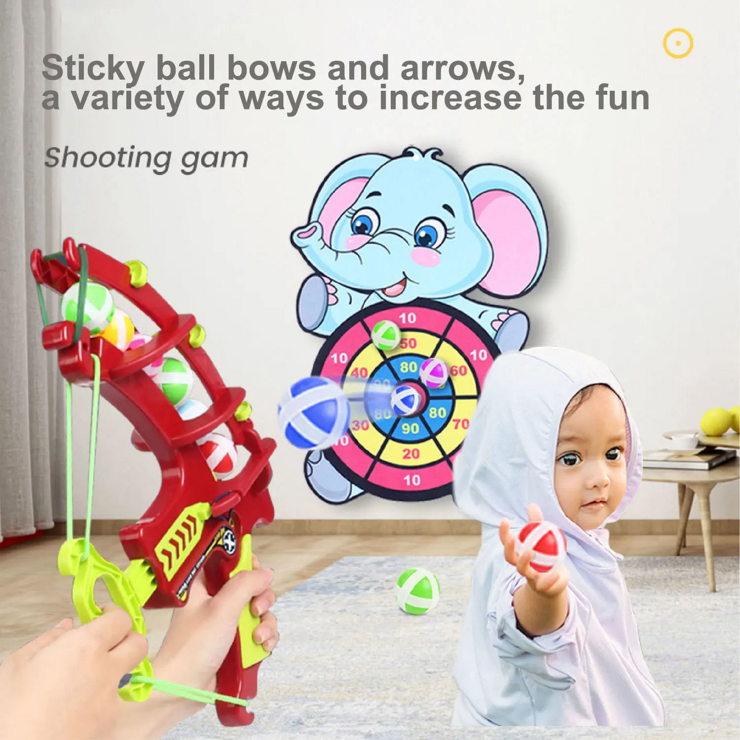 Sticky Ball Dartboard Set for Kids – Indoor & Outdoor Sensory Target Game with Bow and Arrows, Safe Party Toy for Boys & Family Fun