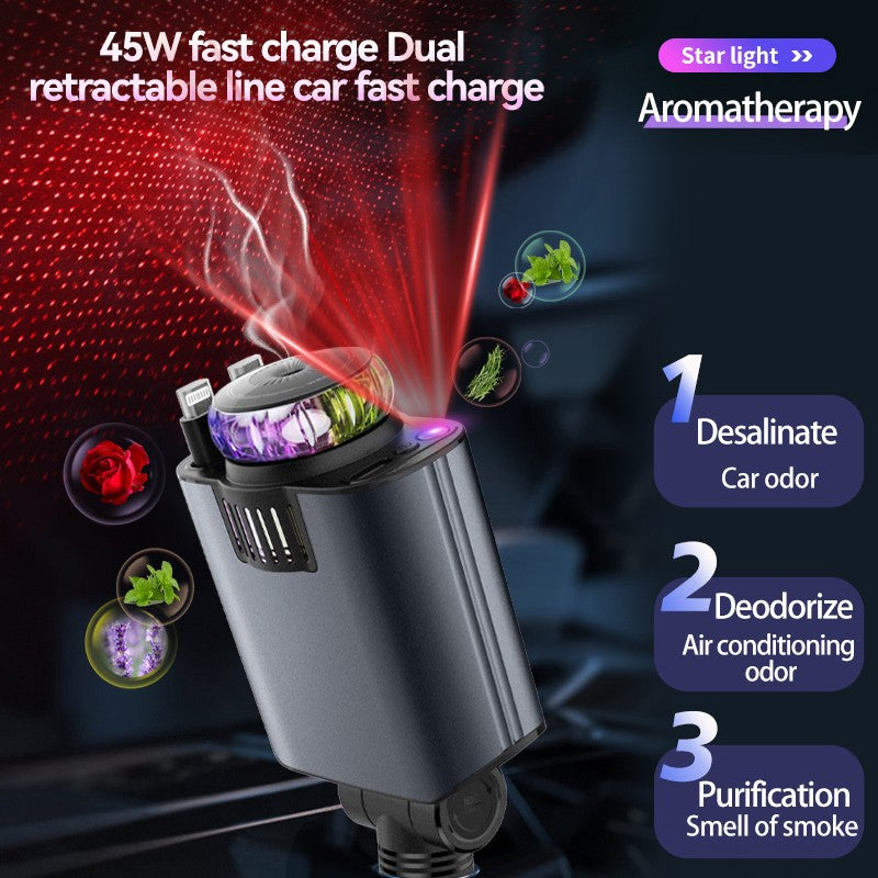 🔥Crazy Summer Deal🔥– D1 5-in-1 Car Charger with Starry Sky, Aromatherapy & PD30 Fast Charge