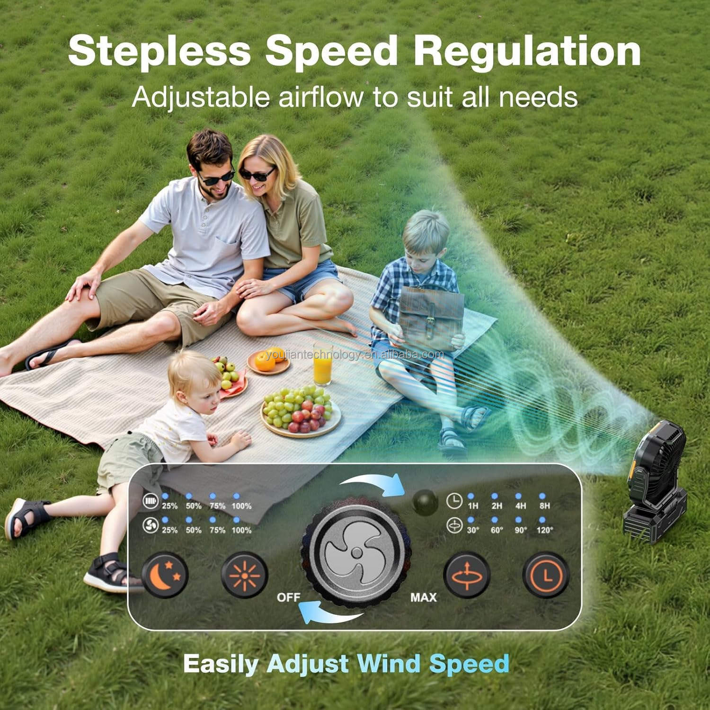 Portable USB Air Cooler Fan with Oscillation & LED Light – Rechargeable Outdoor Cooling