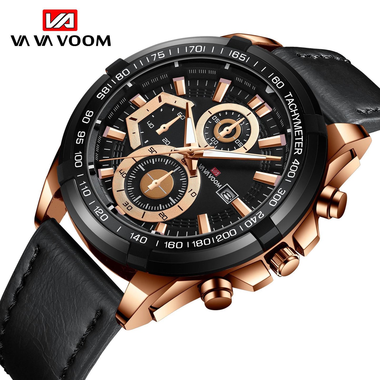 Men’s Racing‑Style Leather Strap Sports Watch – Water‑Resistant, Motorsport Inspired
