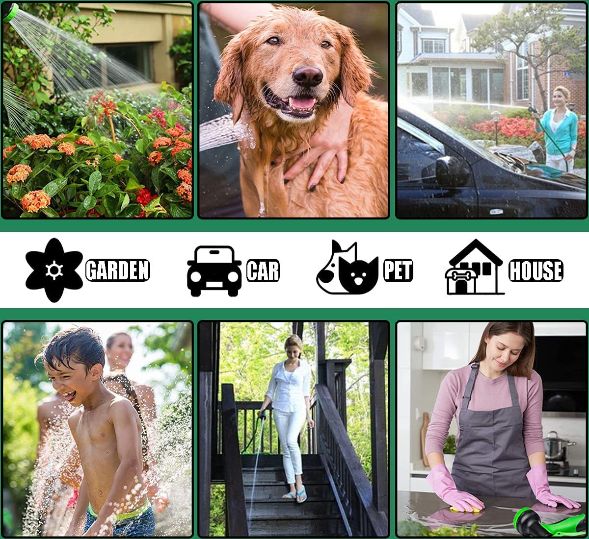 Multi-Function Garden Hose with Car Wash Spray Nozzle