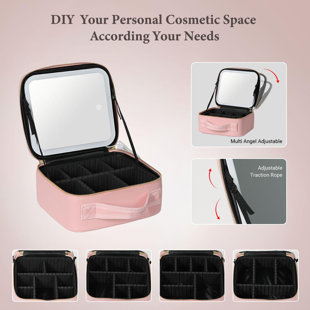 Behaesty Portable Makeup Bag – LED Lighted Cosmetic Organizer with Detachable Mirror