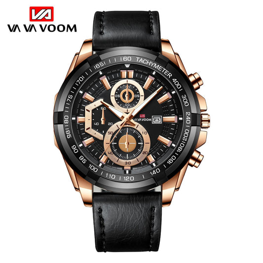 Men’s Racing‑Style Leather Strap Sports Watch – Water‑Resistant, Motorsport Inspired
