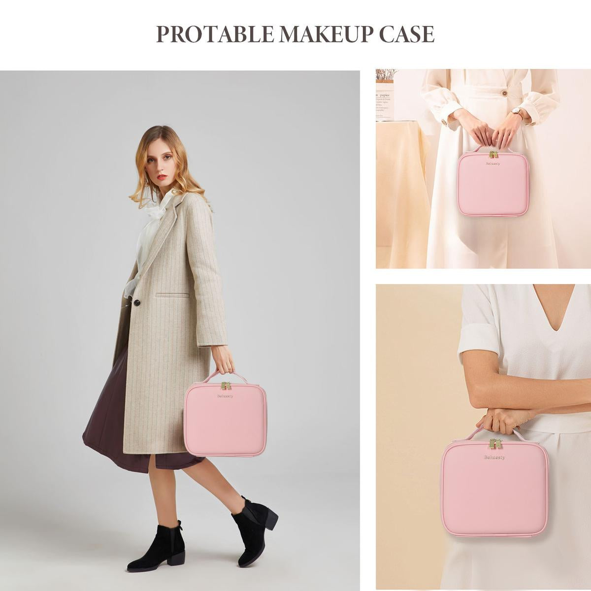 Behaesty Portable Makeup Bag – LED Lighted Cosmetic Organizer with Detachable Mirror