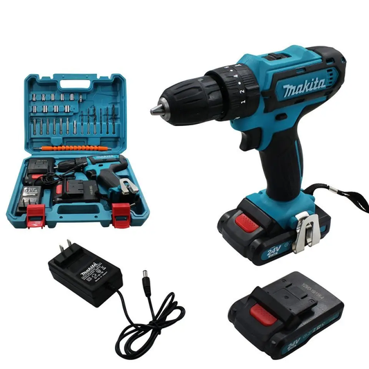 21V 24 PCS Torque Impact Drill Cordless Screwdriver Screwdriver Impact Hammer Drill With Tool Box