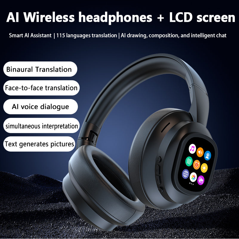AI Smart Bluetooth Headphones with LCD – Translate, Talk & Create Smarter