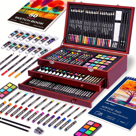 175 - piece Wooden Gift Box Paintbrush Set