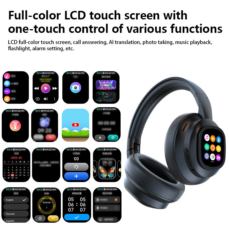 AI Smart Bluetooth Headphones with LCD – Translate, Talk & Create Smarter