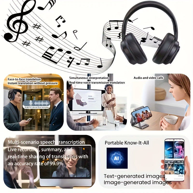AI Smart Bluetooth Headphones with LCD – Translate, Talk & Create Smarter