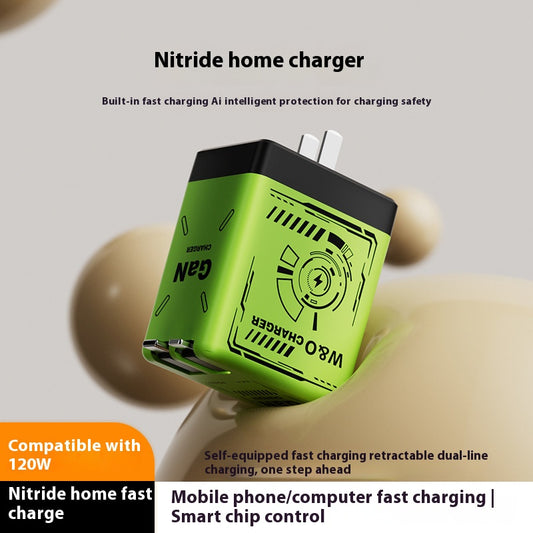 120W GaN Fast Charger with Built-in Retractable Cable – PD Compatible