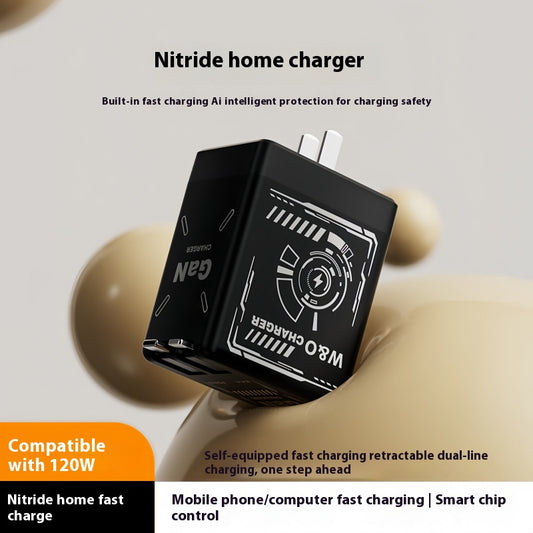 120W GaN Fast Charger with Built-in Retractable Cable – PD Compatible