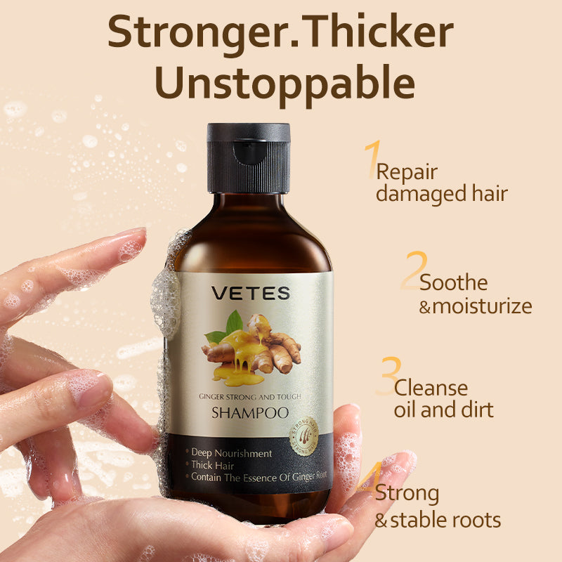 VETES Ginger Strengthening Shampoo – Nourish Roots, Reduce Hair Fall