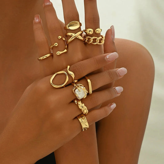 Women's Luxury Geometric Ring Set - Adjustable Open Finger Rings with Minimalist Modern Design for Everyday Fashion, Weddings, and Parties